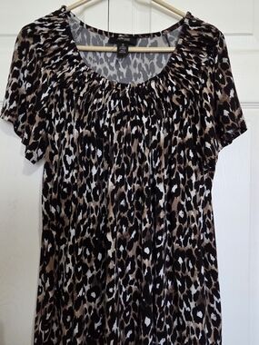 STYLE & CO. Brown and Black Leopard Print Scoop Neck Tunic